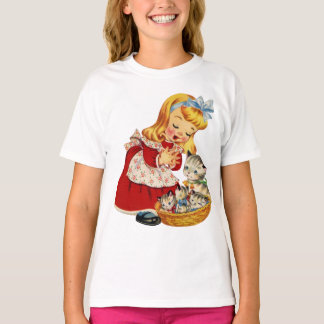 Meisje met kittens kat retro schattig Meisje T-shi T-shirt