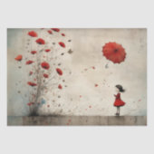 Meisje met klaprozen en rode paraplu - decoupage - tissuepapier (Voorkant)