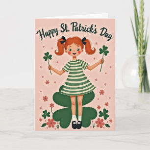 Meisje met klavertje glitter textuurkaart kaart
