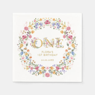 meisje met kleine wilde bloem 1e verjaardag servet