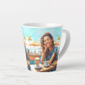 Meisje met koffiepauze latte mok (Rechterhoek)