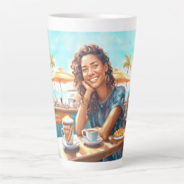 Meisje met koffiepauze latte mok