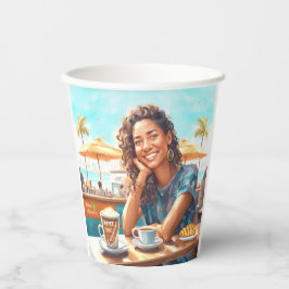 Meisje met koffiepauze papieren bekers