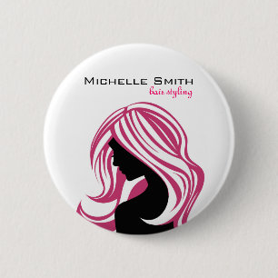 Meisje met Lang Roze Haar Kapsalon Schoonheidssalo Ronde Button 5,7 Cm
