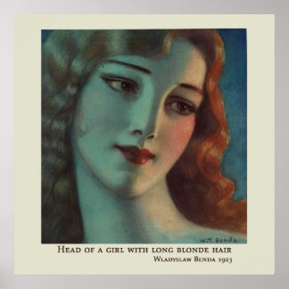Meisje met Long Blonde Hair door Wladyslaw Benda Poster