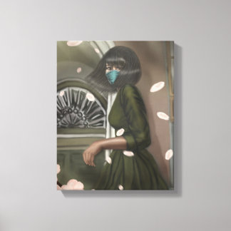 Meisje met masker op stadswandeling Hanami Canvas Afdruk