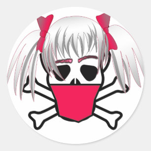 Meisje met masker schedel en kruis Botten Ronde Sticker