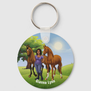 Meisje met monogram paarden sleutelhanger