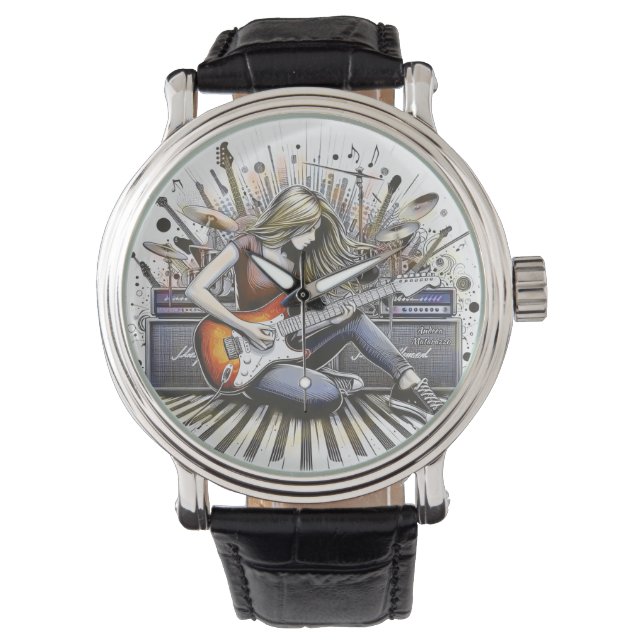 Meisje met muzikale sfeer horloge (Voorkant)