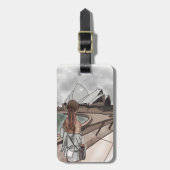 Meisje met operahuis in Sydney. Bagagelabel (Voorkant verticaal)