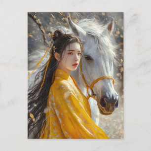 Meisje met paard Chinese Zodiac Kunst Briefkaart