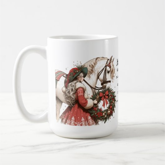 Meisje met paard en krans Kerstmis Koffiemok (Links)