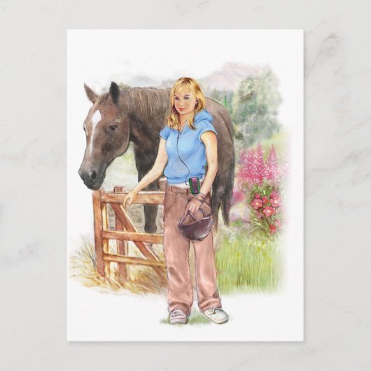 Meisje met paard voor communicatie briefkaart (Voorkant)