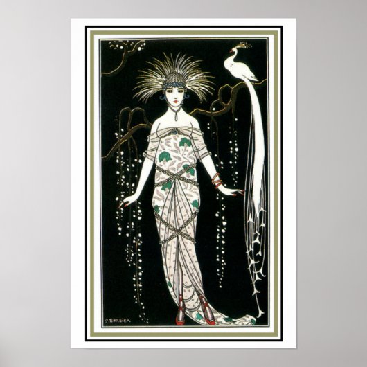 "Meisje met pacock" Art Deco Poster 13 x 19 (Voorkant)