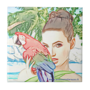 Meisje met papegaai tegeltje