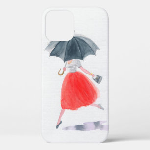 Meisje met paraplu in de regen. illustratie van de iPhone 12 hoesje