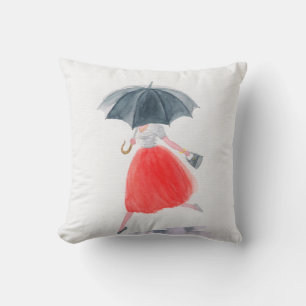 Meisje met paraplu in de regen. illustratie van de kussen
