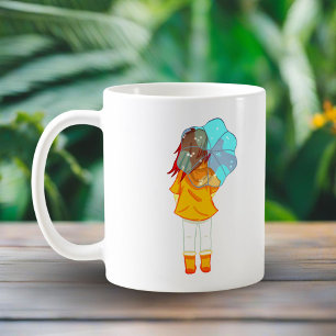 Meisje met paraplu in de wind tekening koffiemok