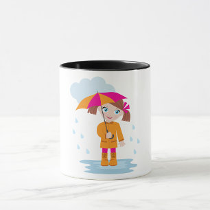 Meisje met paraplu in regen Kinderen Regenachtige Mok