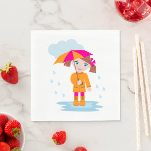Meisje met paraplu in regen Kinderen Regenachtige Servet
