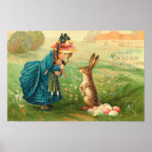 Meisje met  Pasen voor dollen en konijnen Poster