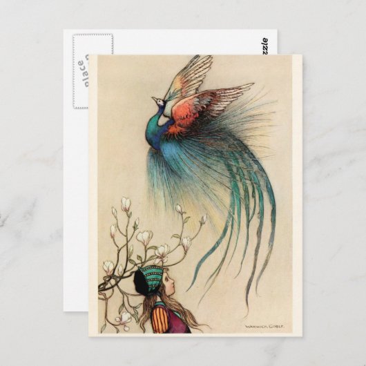 Meisje met Peacock schilderij Briefkaart (Voorkant / Achterkant)