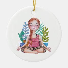 Meisje met Planten Keramisch Ornament