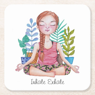 Meisje met Planten Vierkante Kartonnen Onderzetter