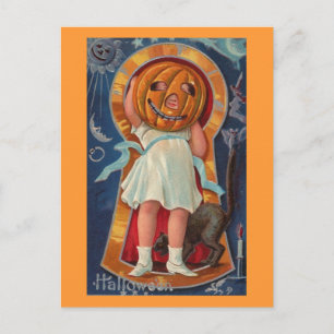 Meisje met pompoenkop, Halloween Briefkaart
