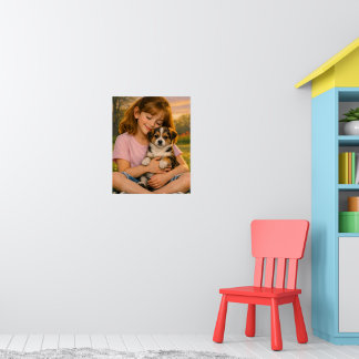 Meisje met puppy slaapkamerposter poster