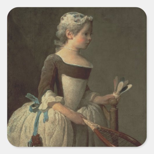 Meisje met Racket en Shuttlecock Vierkante Sticker (Voorkant)