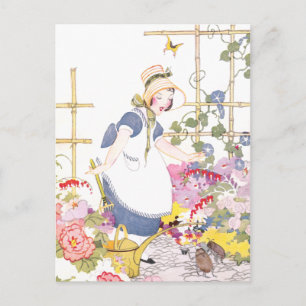 Meisje met Rake en Watering kan in de Vloertuin Briefkaart