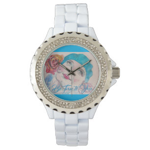 Meisje met Red Rose Beret ben waar je naar kijkt Horloge