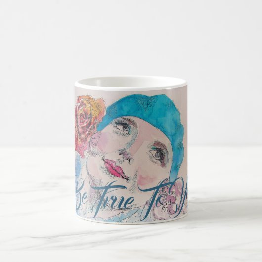 Meisje met Red Rose Beret Waterverf Gift Mok (Center)