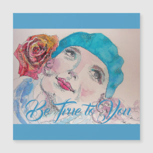 Meisje met Red Rose Beret Waterverf Magnetic Card