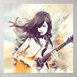 Meisje met rockmuziek vibes poster