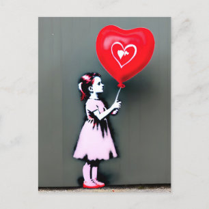 Meisje met rode hartballon briefkaart