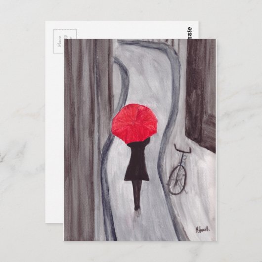 Meisje met rode paraplu briefkaart (Voorkant / Achterkant)