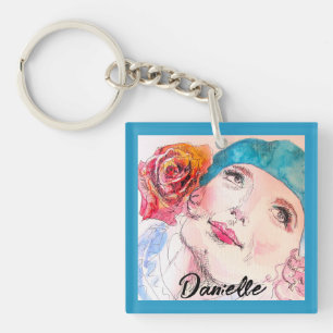 Meisje met Rode Rose Beret Vrouwen Aqua Meisjes Sleutelhanger