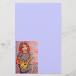 meisje met rood haar en ukulele briefpapier