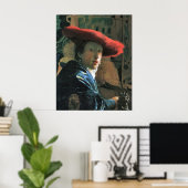 Meisje met rood pet van Johannes Vermeer Poster (Thuiskantoor)