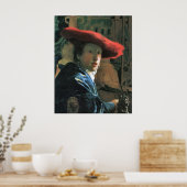 Meisje met rood pet van Johannes Vermeer Poster (Keuken)