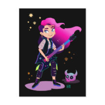 Meisje met roze haar met een rockgitaar