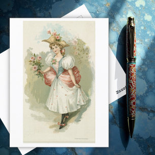 Meisje met roze rozen (ca. 1885) briefkaart