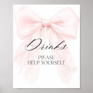 Meisje Met Roze Strik Modern Baby Shower Drinkbar Poster
