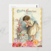  meisje met Rozen en eitjes paasgroet Briefkaart (Voorkant / Achterkant)
