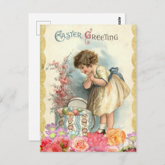  meisje met Rozen en eitjes paasgroet Briefkaart (Voorkant / Achterkant)