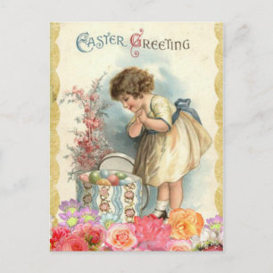 meisje met Rozen en eitjes paasgroet Briefkaart