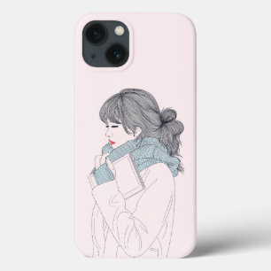Meisje met sjaal en boek iPhone 13 hoesje