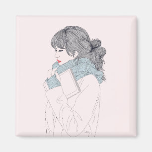 Meisje met sjaal en boek magneet